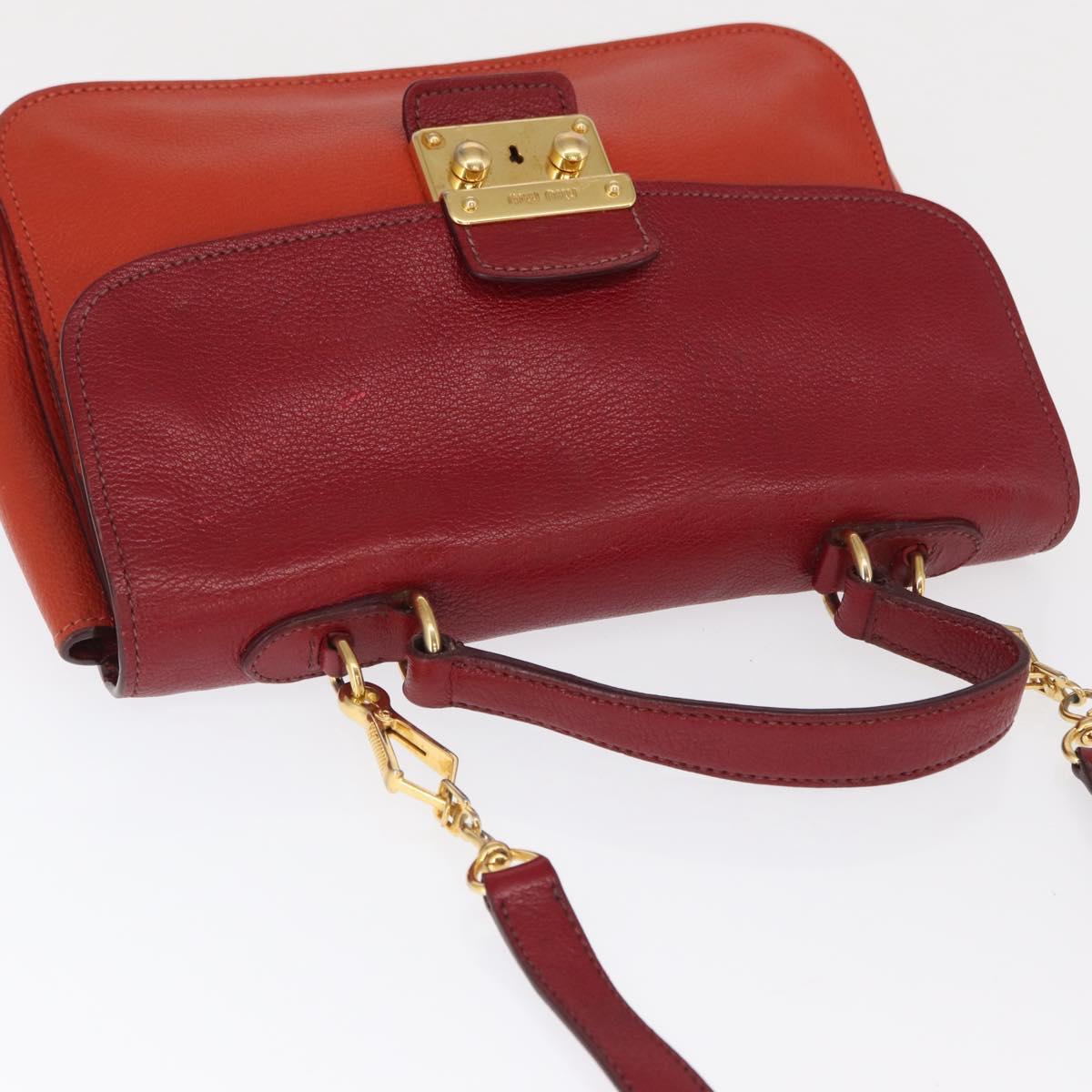 Miu Miu Hand Bag Leather 2way Red Gold Auth 163402