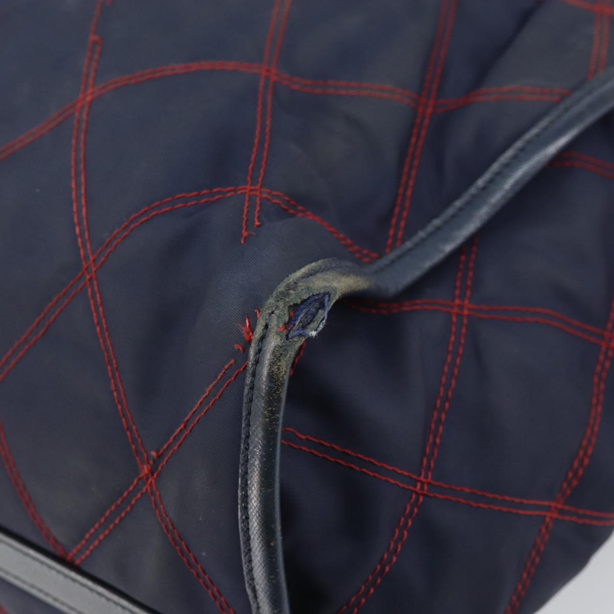 PRADA Hand Bag Nylon Navy Gold Auth 163420