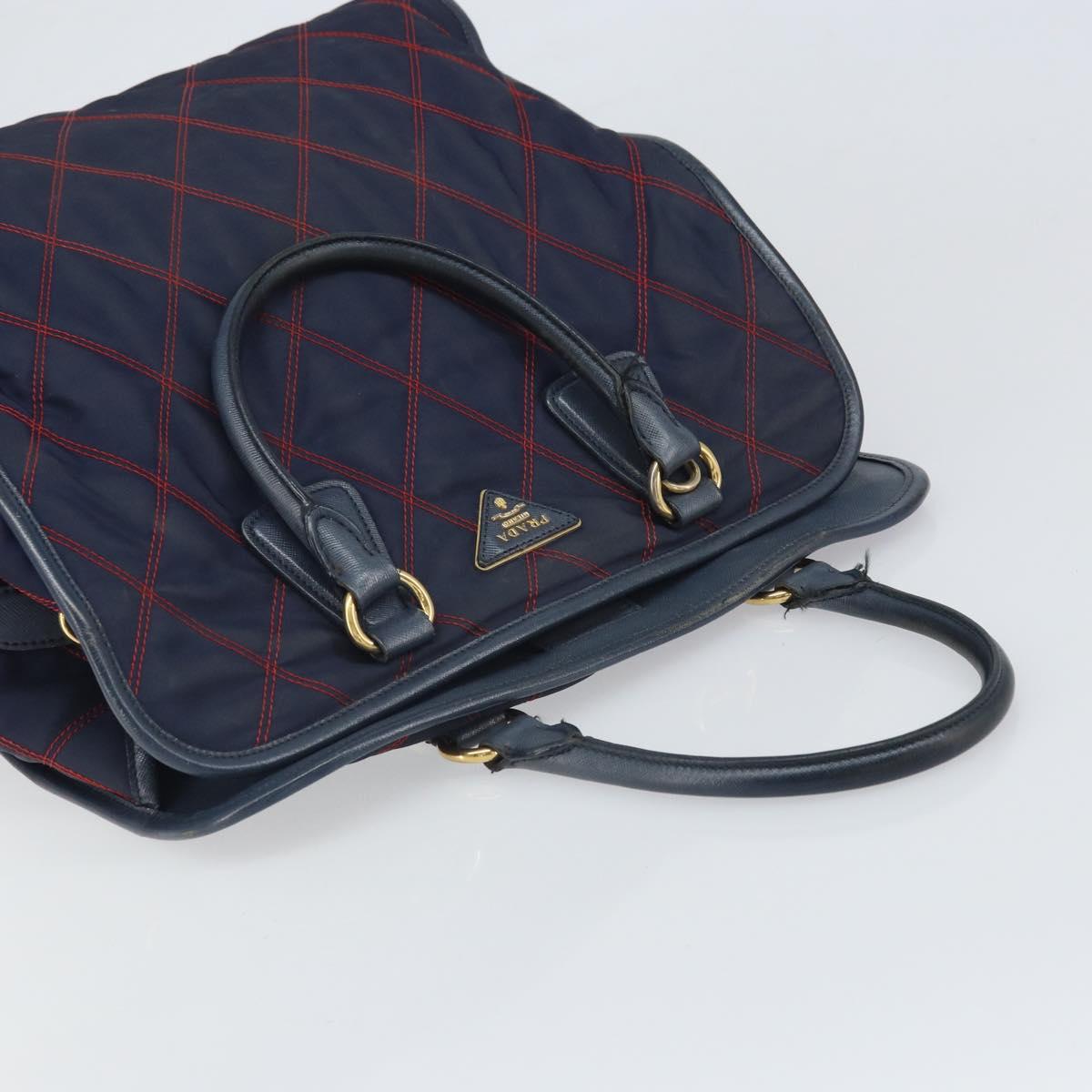 PRADA Hand Bag Nylon Navy Gold Auth 163420