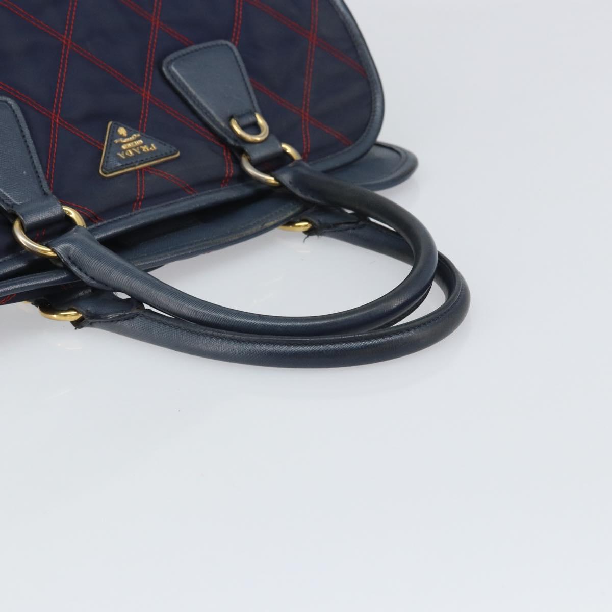 PRADA Hand Bag Nylon Navy Gold Auth 163420