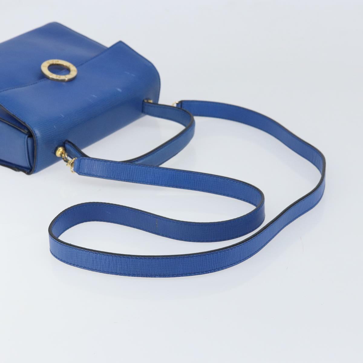 CELINE Circle Hand Bag Leather 2way Blue Gold Auth 163422