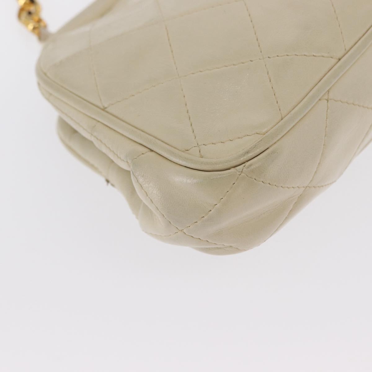 CHANEL Matelasse Chain Shoulder Bag Leather Ivory Gold CC Auth 163424
