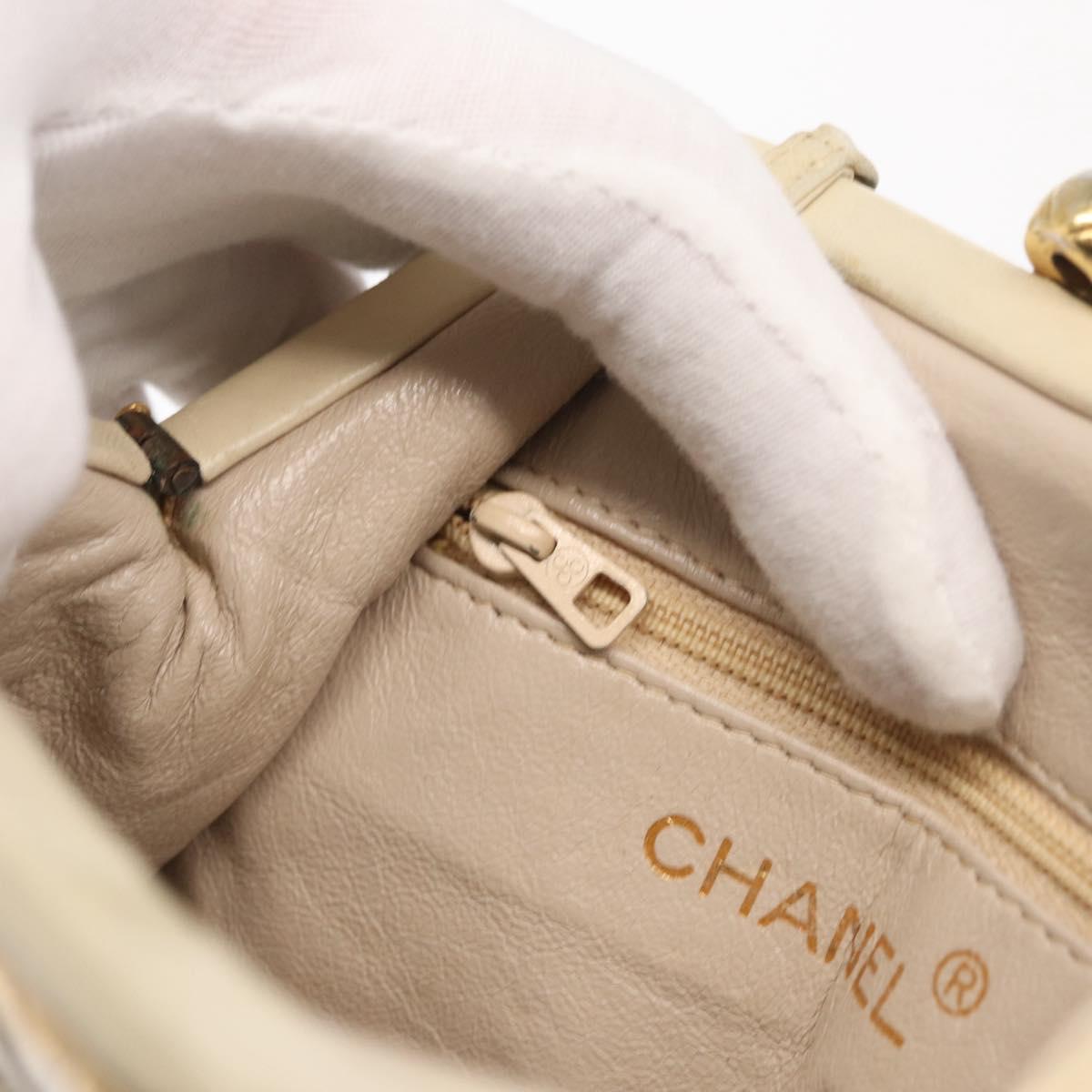 CHANEL Matelasse Chain Shoulder Bag Leather Ivory Gold CC Auth 163424