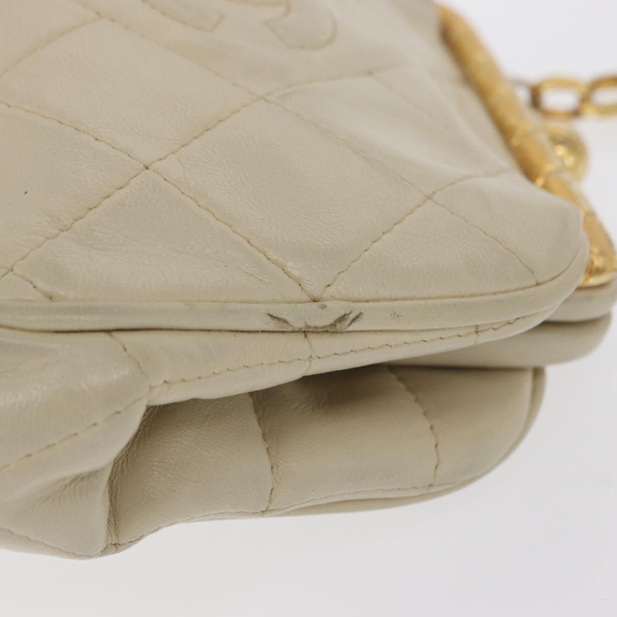 CHANEL Matelasse Chain Shoulder Bag Leather Ivory Gold CC Auth 163424