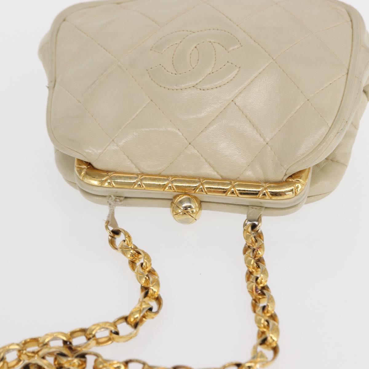 CHANEL Matelasse Chain Shoulder Bag Leather Ivory Gold CC Auth 163424