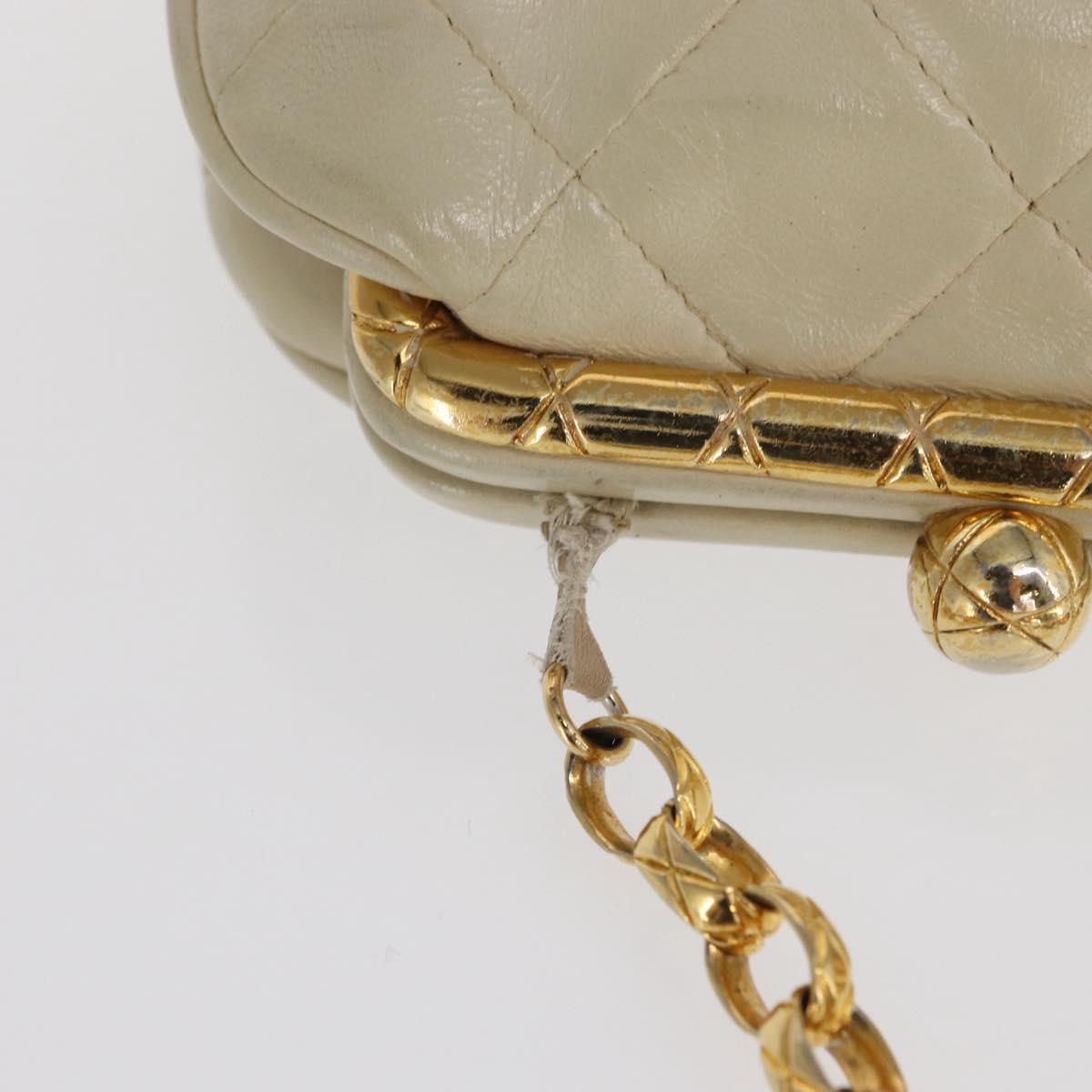 CHANEL Matelasse Chain Shoulder Bag Leather Ivory Gold CC Auth 163424