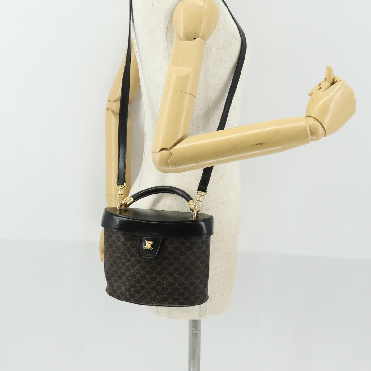 CELINE Macadam Canvas Hand Bag PVC Leather 2way Black Gold Auth 163425V