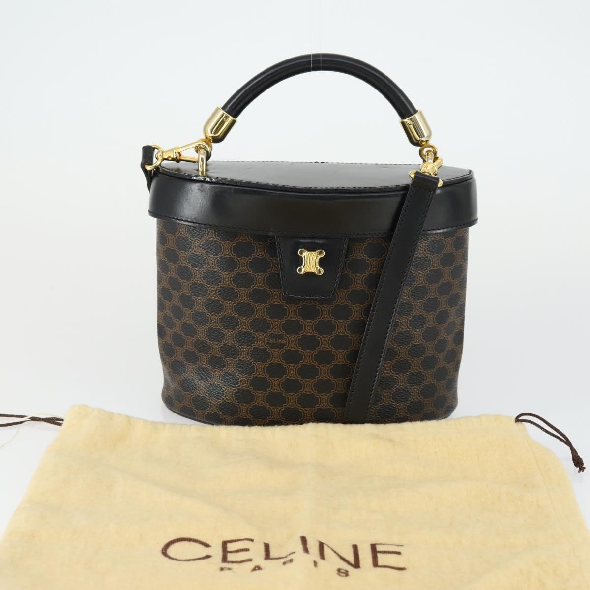 CELINE Macadam Canvas Hand Bag PVC Leather 2way Black Gold Auth 163425V
