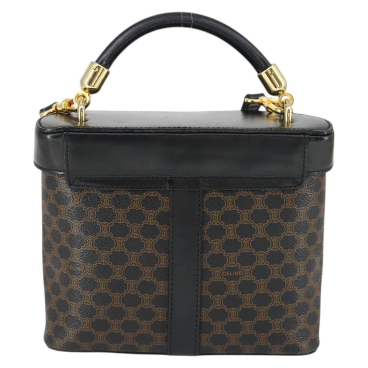 CELINE Macadam Canvas Hand Bag PVC Leather 2way Black Gold Auth 163425V