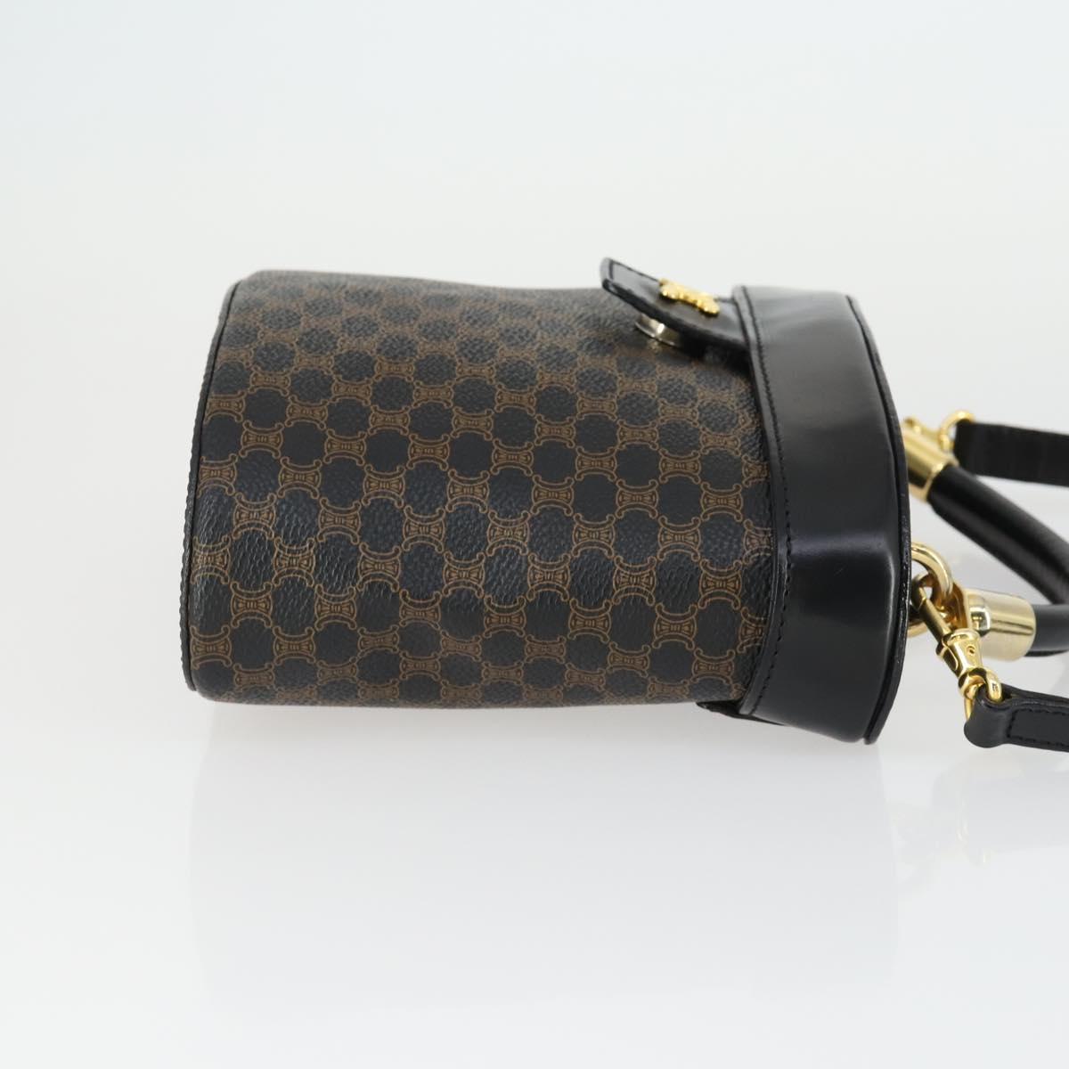 CELINE Macadam Canvas Hand Bag PVC Leather 2way Black Gold Auth 163425V