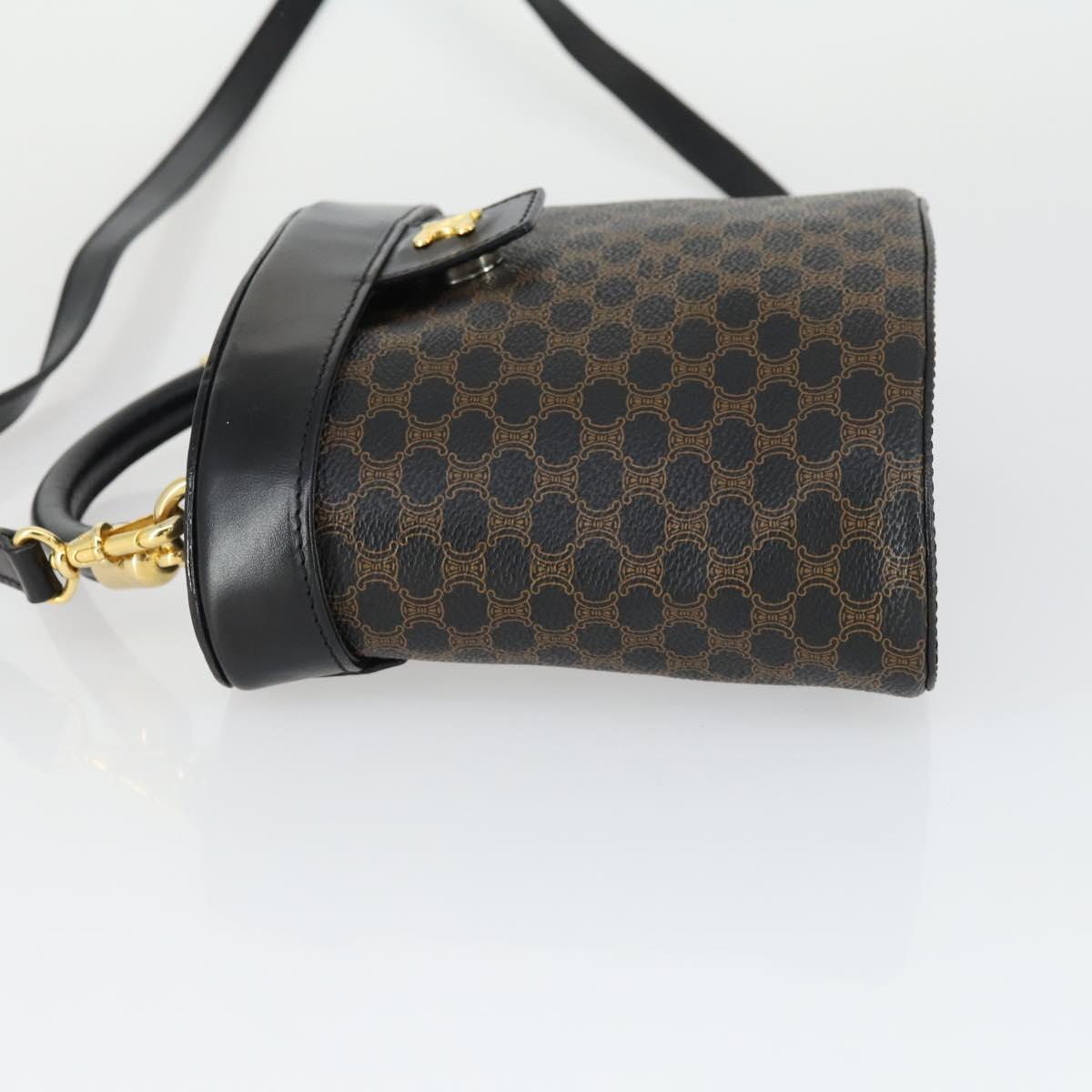 CELINE Macadam Canvas Hand Bag PVC Leather 2way Black Gold Auth 163425V