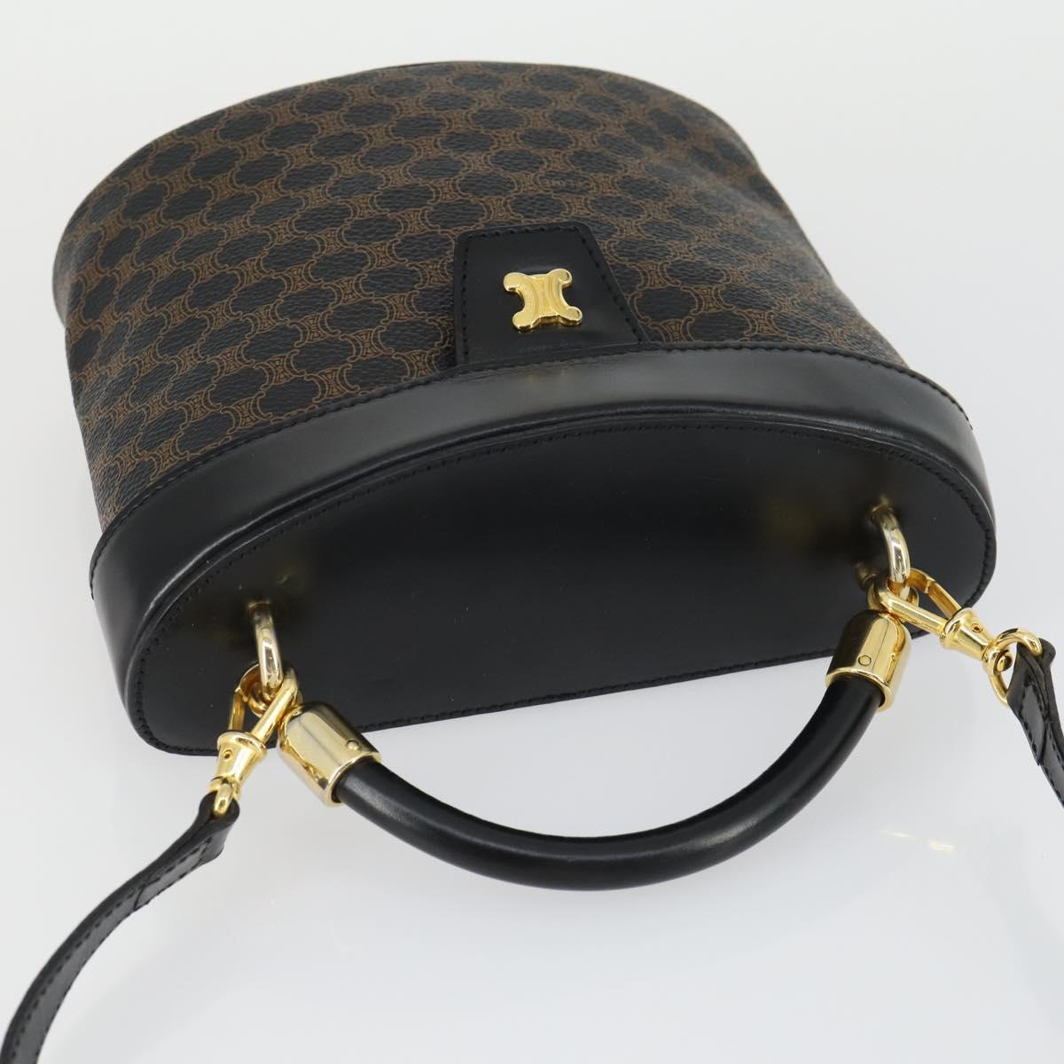 CELINE Macadam Canvas Hand Bag PVC Leather 2way Black Gold Auth 163425V