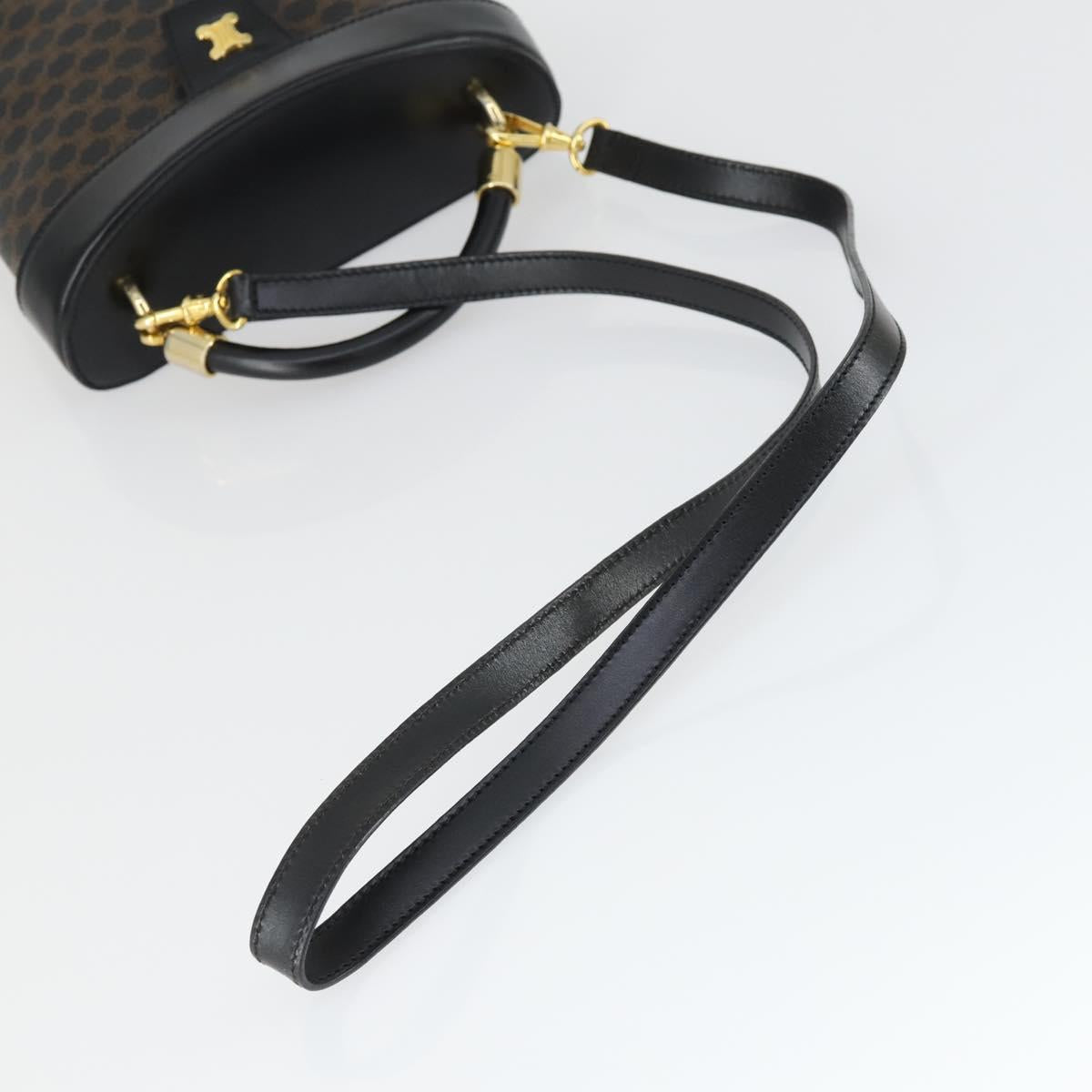 CELINE Macadam Canvas Hand Bag PVC Leather 2way Black Gold Auth 163425V