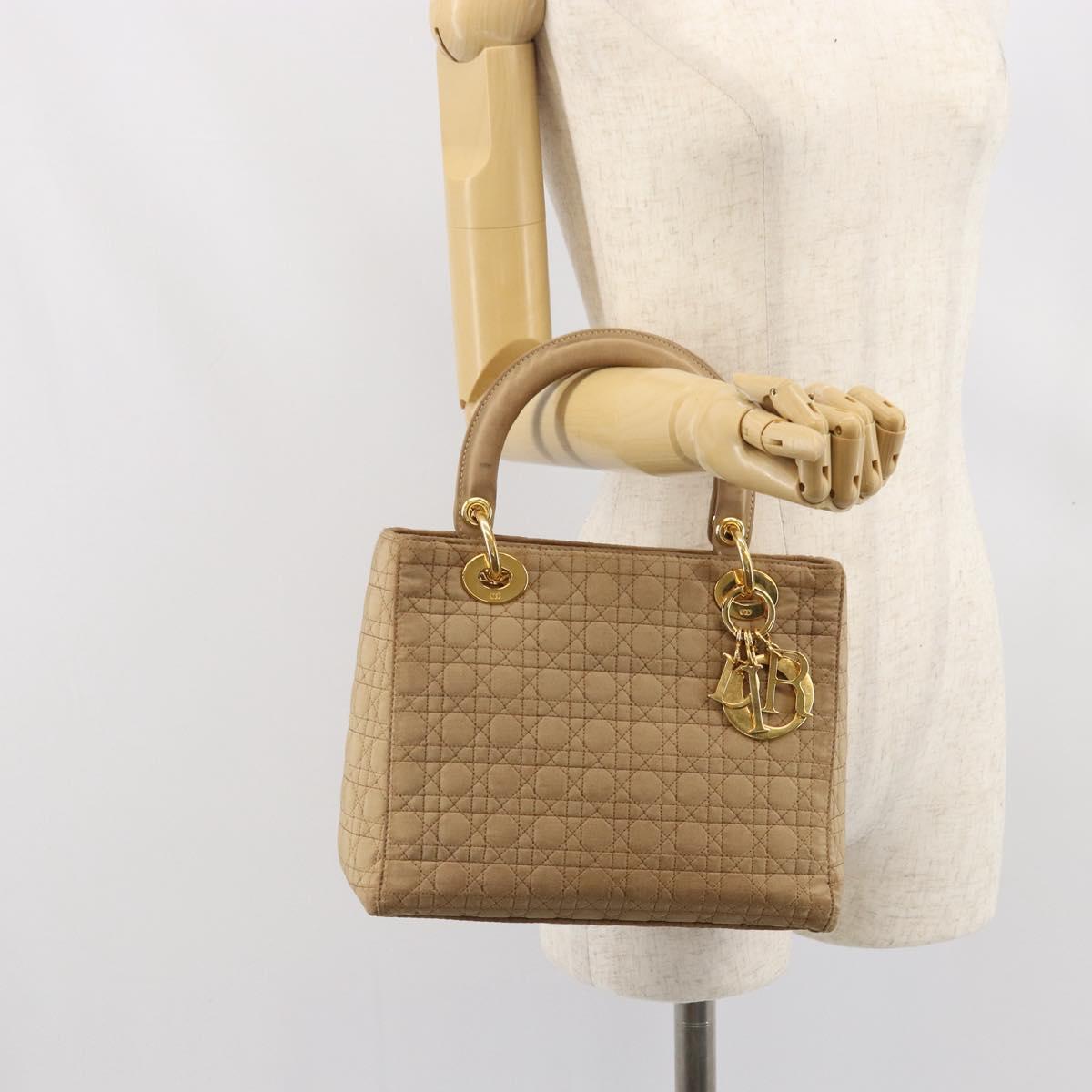 Christian Dior Lady Dior Canage Hand Bag Beige Gold Auth 163430