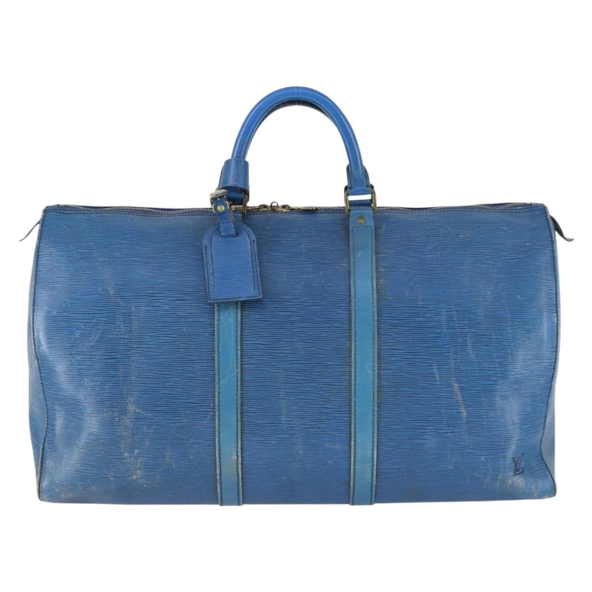 LOUIS VUITTON Epi Keepall 50 Boston Bag Vintage Blue M42965 LV Auth 163435