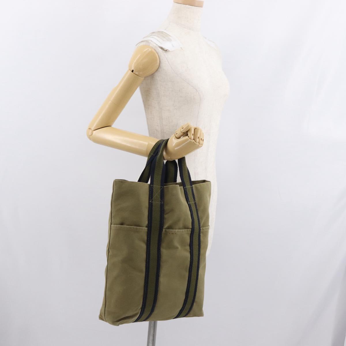 HERMES Fourre Tout Cabass Hand Bag Canvas Khaki Auth 163450