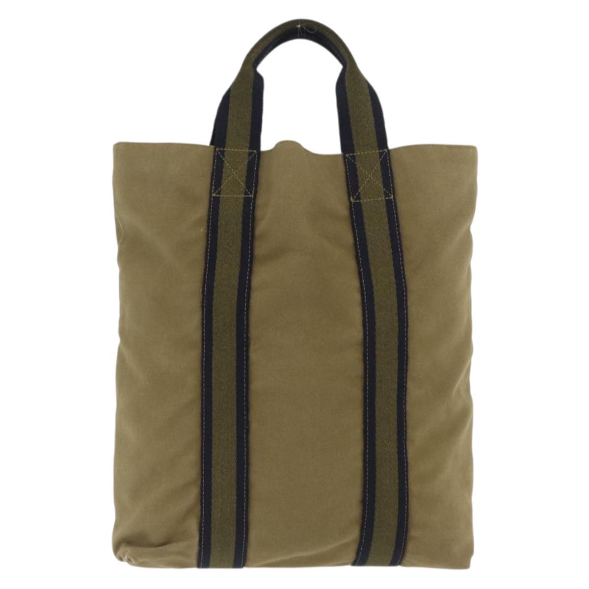 HERMES Fourre Tout Cabass Hand Bag Canvas Khaki Auth 163450