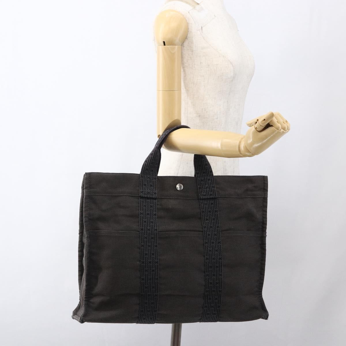 HERMES Her Line Tote MM Hand Bag Canvas Gray Auth 163451