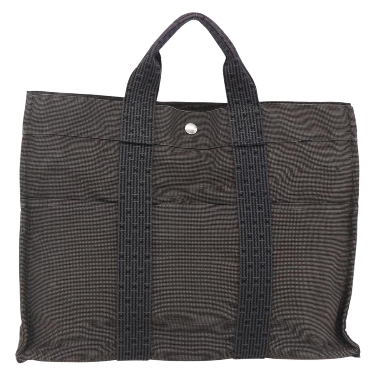 HERMES Her Line Tote MM Hand Bag Canvas Gray Auth 163451