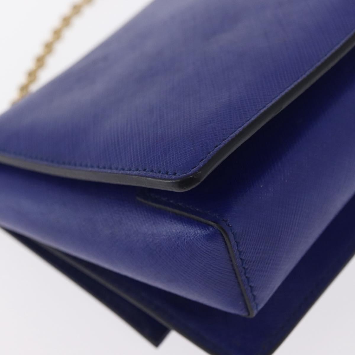 Salvatore Ferragamo Vala Chain Shoulder Bag Leather Blue Gold Auth 163452