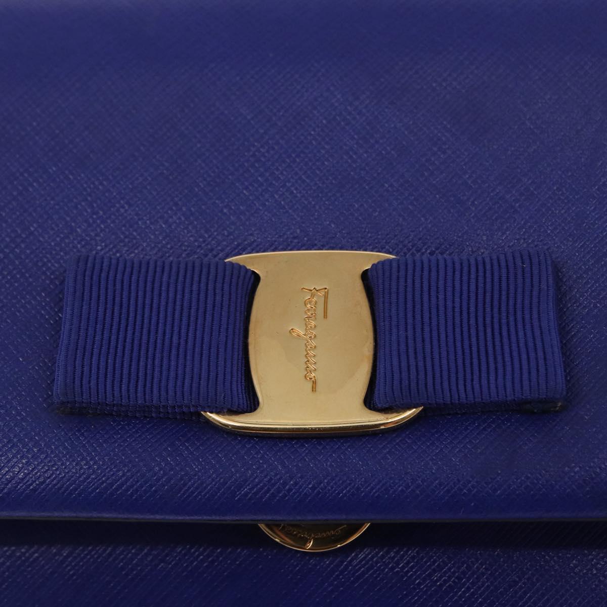 Salvatore Ferragamo Vala Chain Shoulder Bag Leather Blue Gold Auth 163452