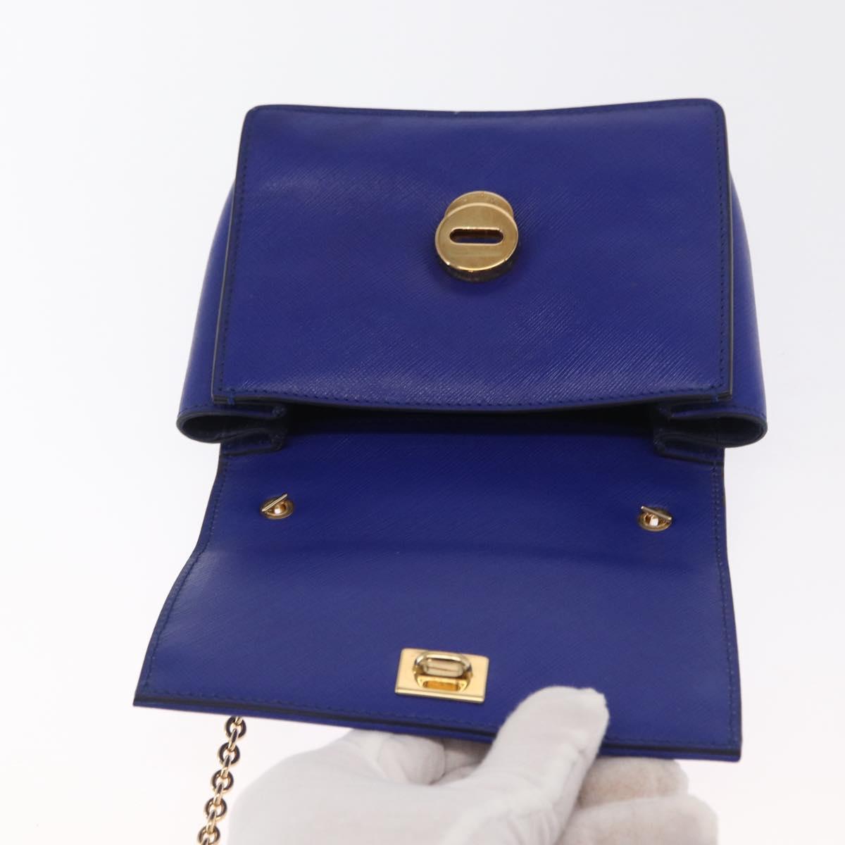 Salvatore Ferragamo Vala Chain Shoulder Bag Leather Blue Gold Auth 163452