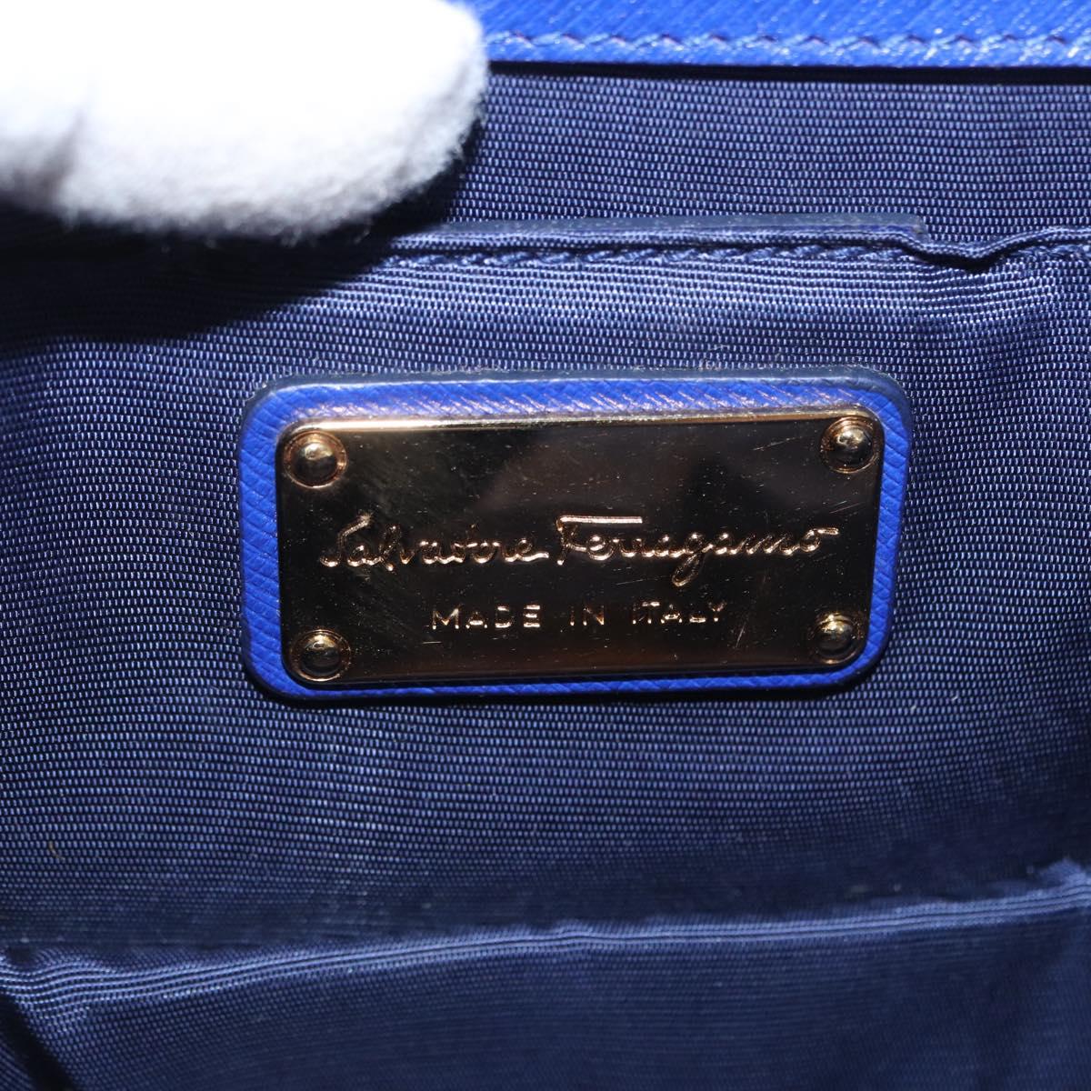 Salvatore Ferragamo Vala Chain Shoulder Bag Leather Blue Gold Auth 163452