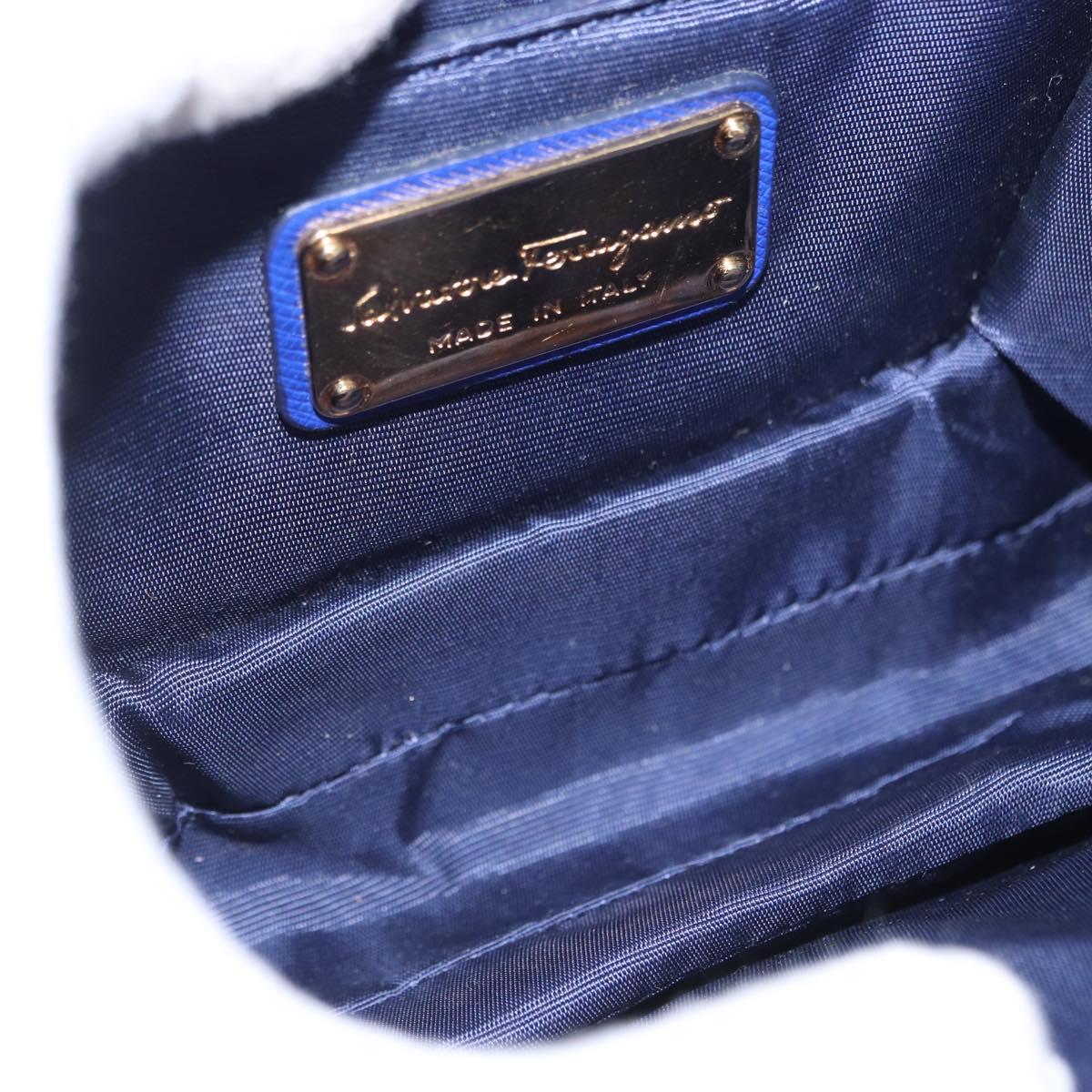 Salvatore Ferragamo Vala Chain Shoulder Bag Leather Blue Gold Auth 163452