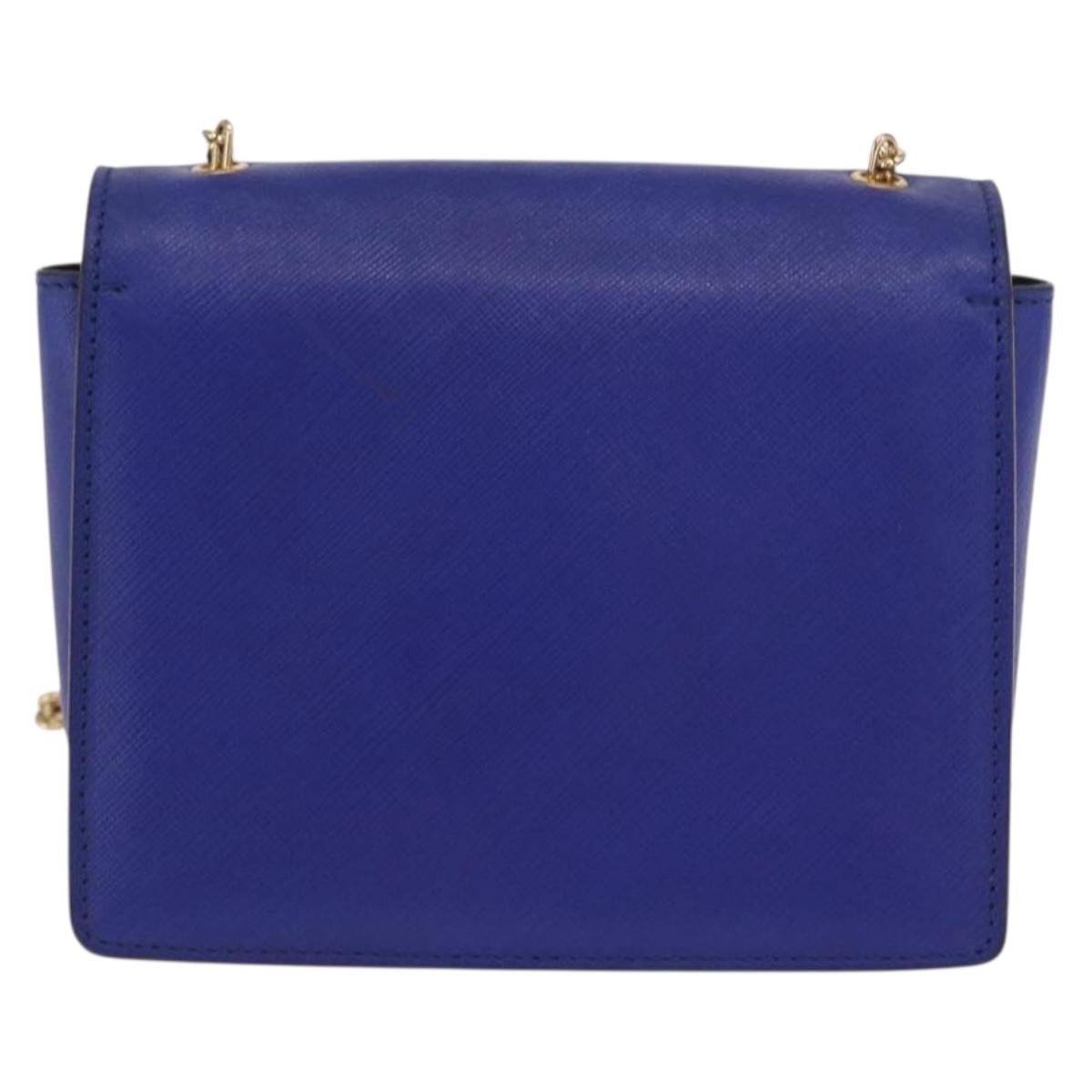 Salvatore Ferragamo Vala Chain Shoulder Bag Leather Blue Gold Auth 163452
