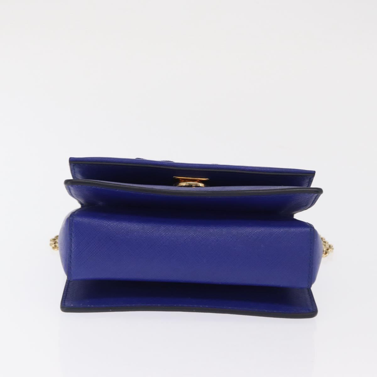 Salvatore Ferragamo Vala Chain Shoulder Bag Leather Blue Gold Auth 163452