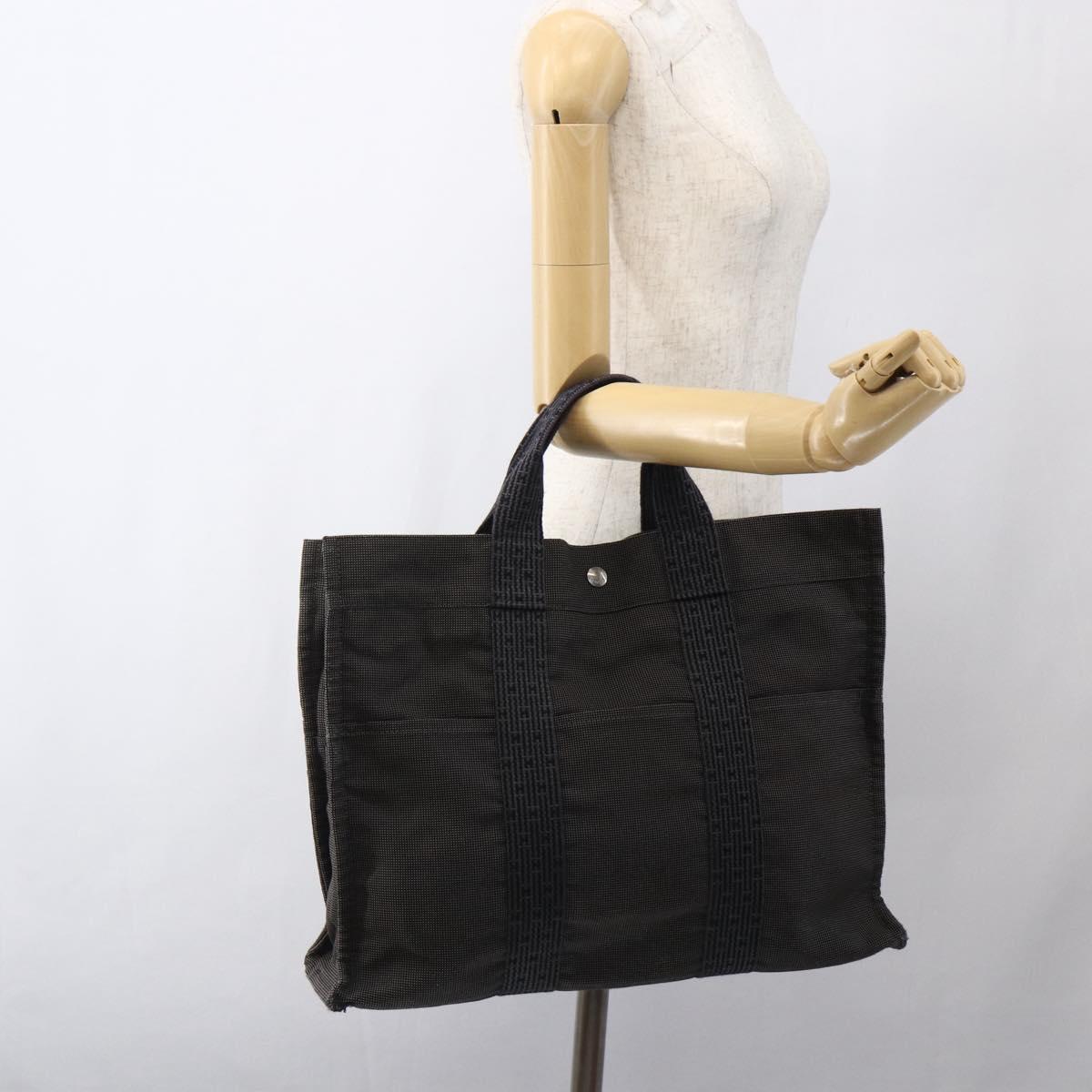 HERMES Her Line Tote MM Hand Bag Canvas Gray Auth 163456