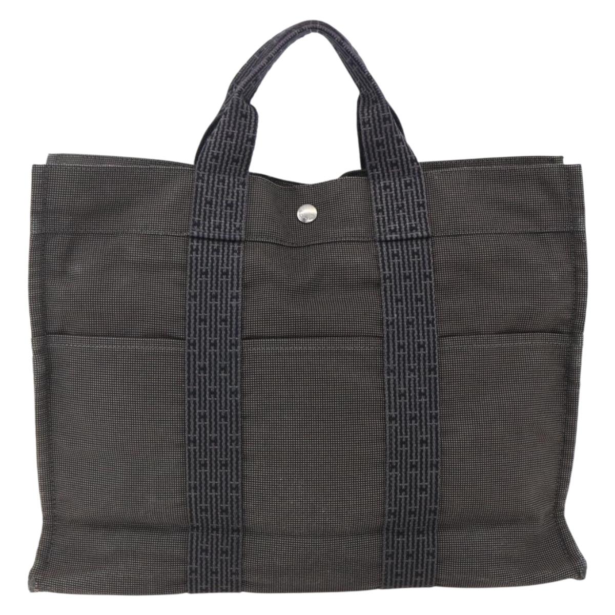 HERMES Her Line Tote MM Hand Bag Canvas Gray Auth 163456