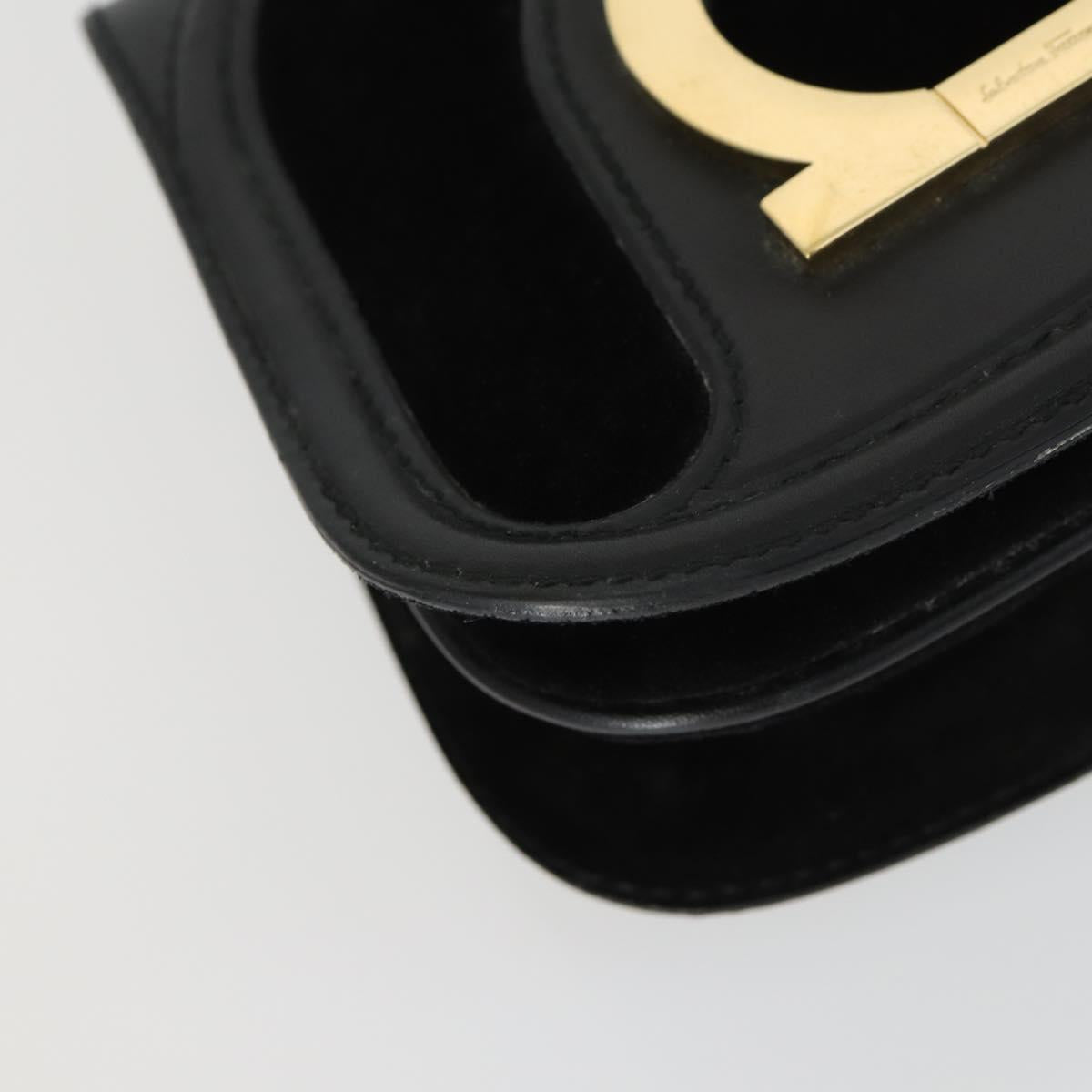 Salvatore Ferragamo Gancini Shoulder Bag Suede Black Gold Auth 163457