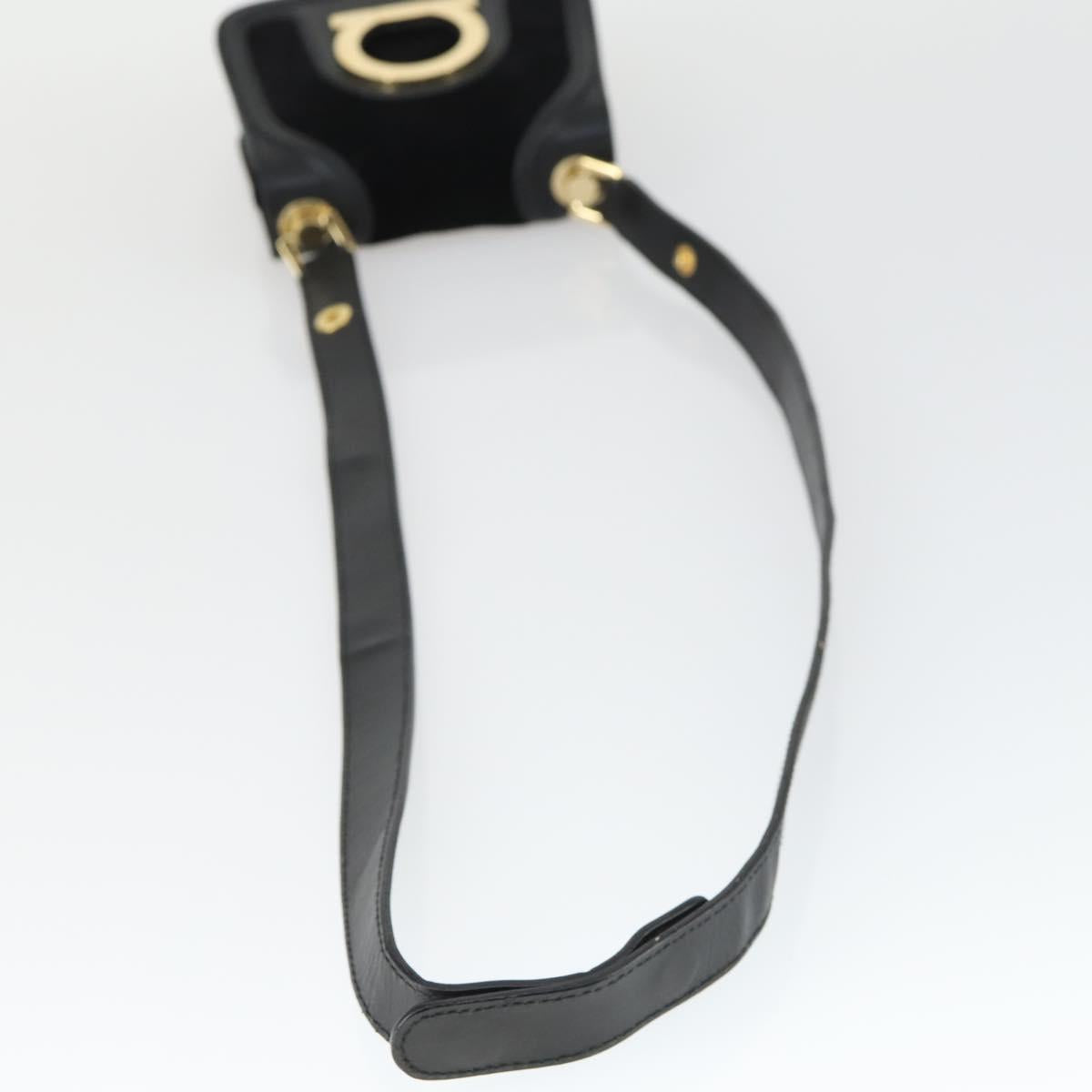 Salvatore Ferragamo Gancini Shoulder Bag Suede Black Gold Auth 163457