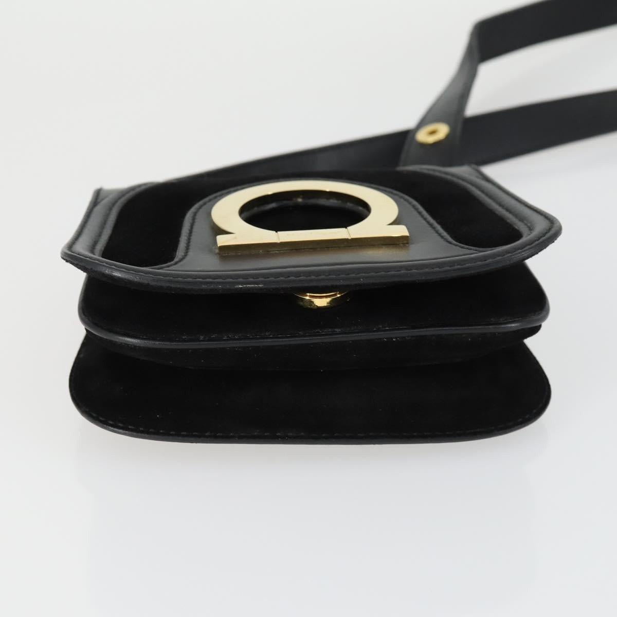 Salvatore Ferragamo Gancini Shoulder Bag Suede Black Gold Auth 163457