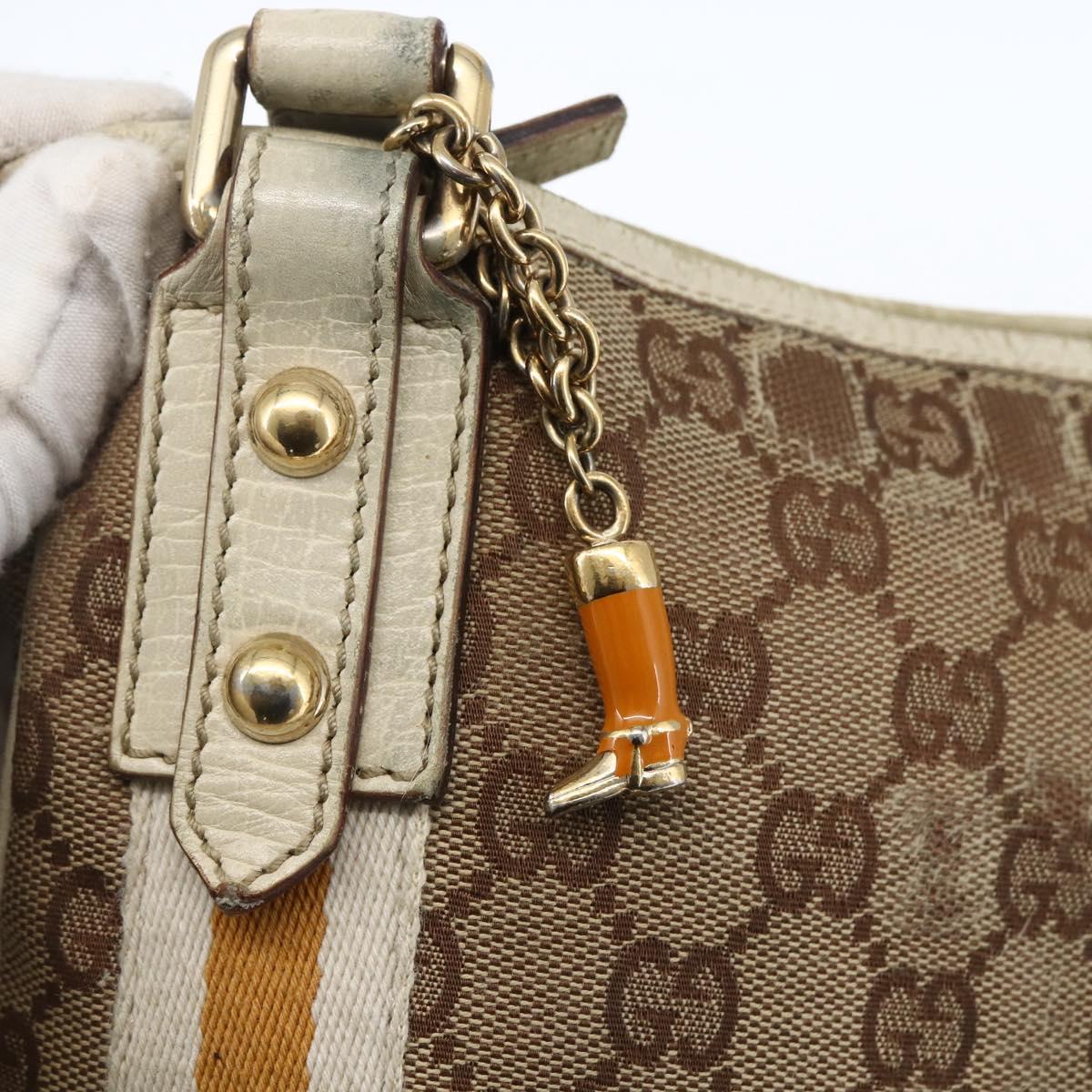GUCCI GG Canvas Sherry Line Shoulder Bag Beige Gold 144388 Auth 163466