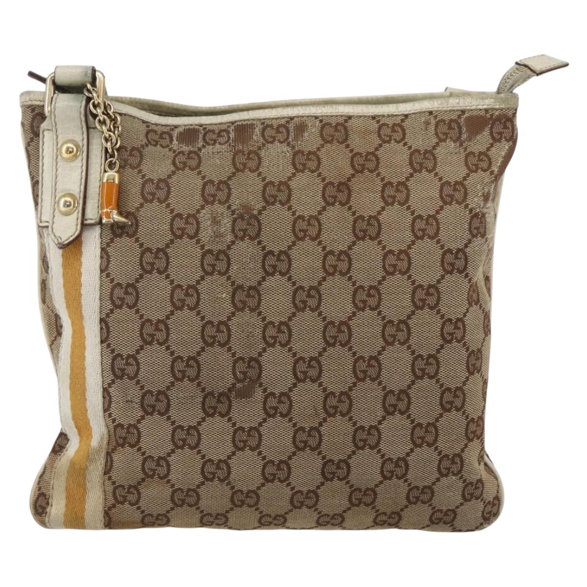 GUCCI GG Canvas Sherry Line Shoulder Bag Beige Gold 144388 Auth 163466