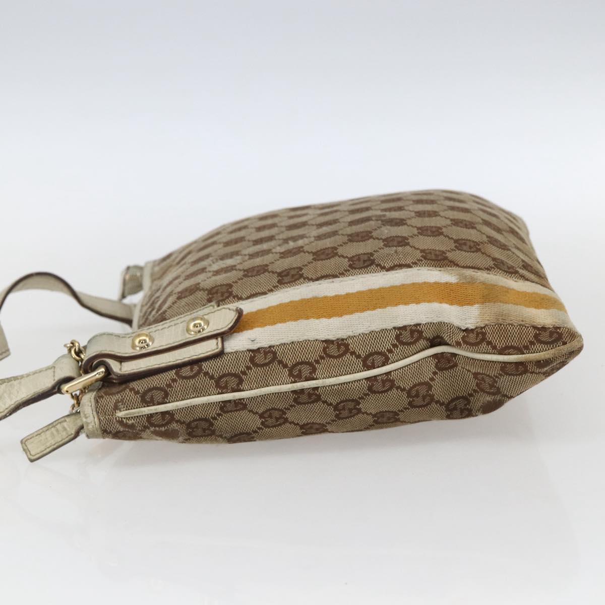 GUCCI GG Canvas Sherry Line Shoulder Bag Beige Gold 144388 Auth 163466