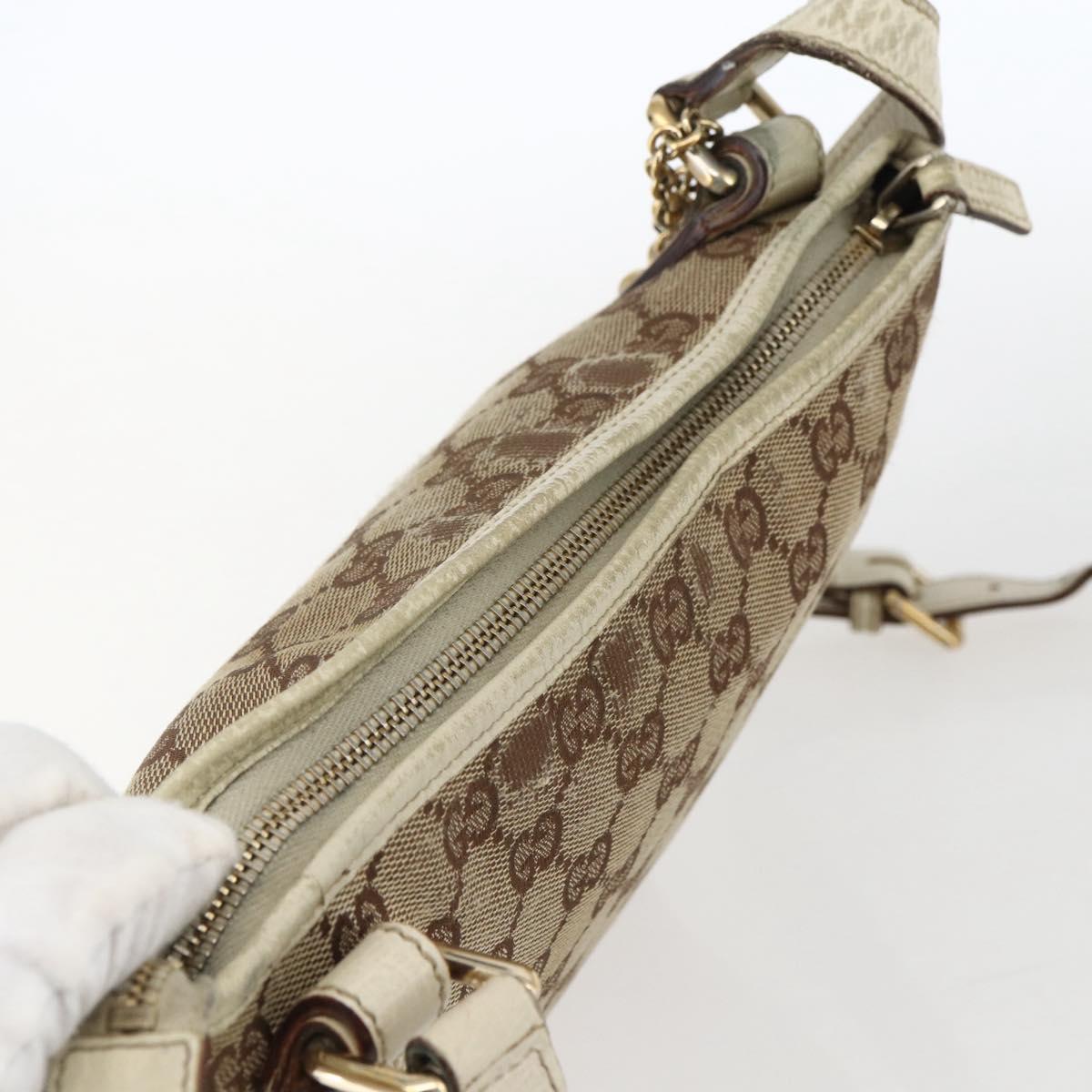 GUCCI GG Canvas Sherry Line Shoulder Bag Beige Gold 144388 Auth 163466