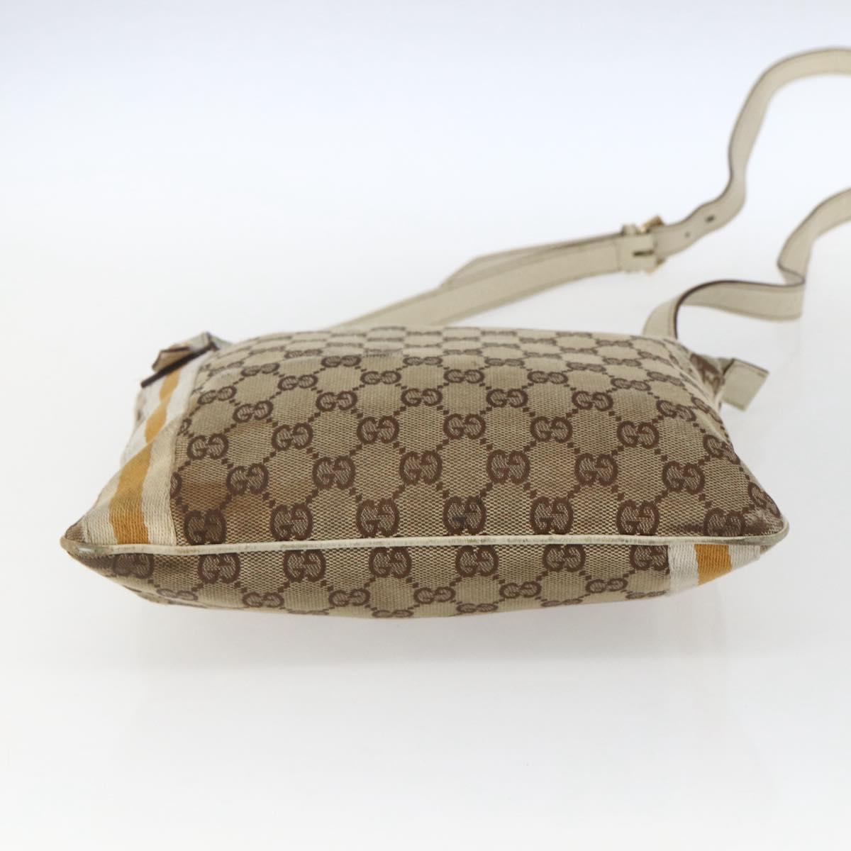 GUCCI GG Canvas Sherry Line Shoulder Bag Beige Gold 144388 Auth 163466