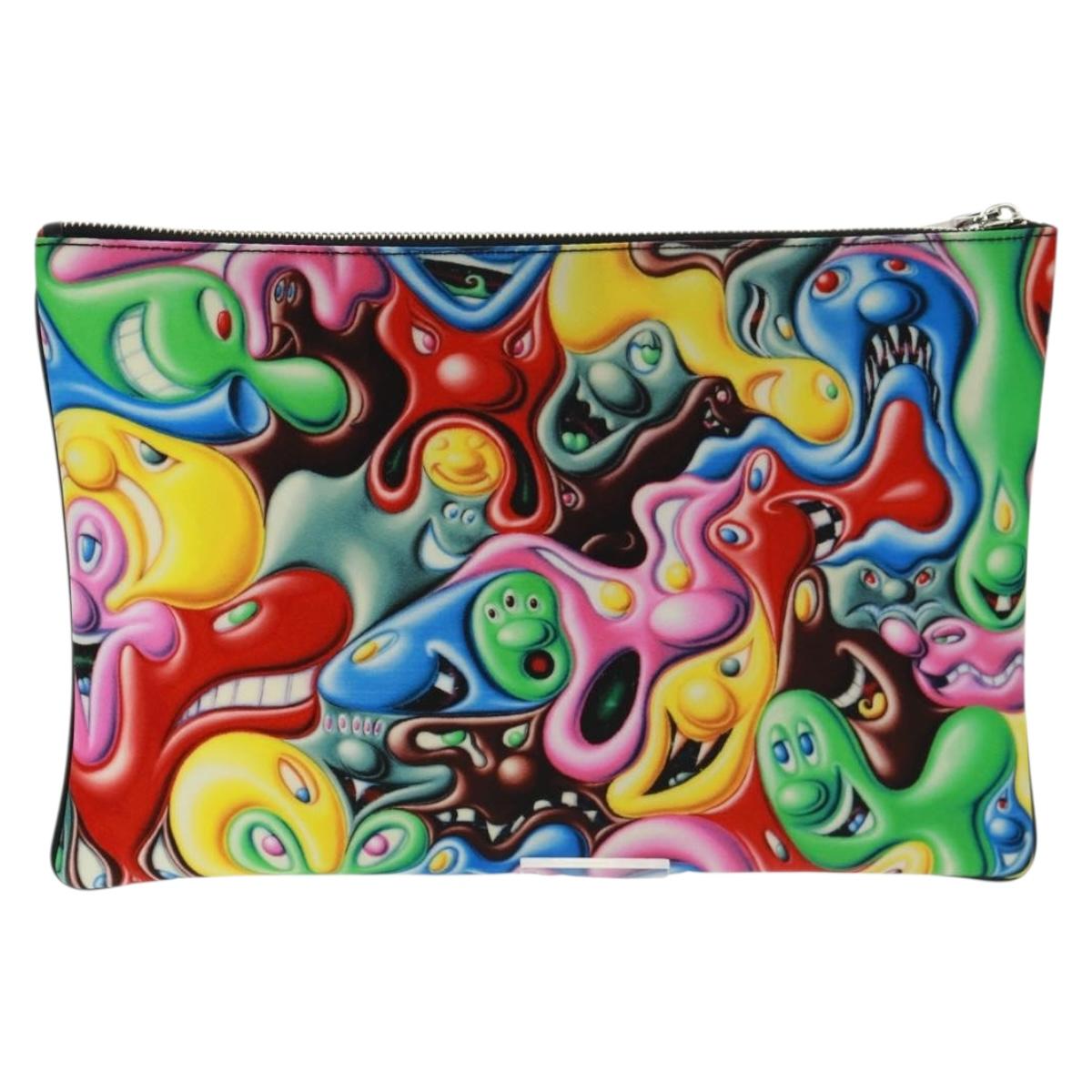 Christian Dior Clutch Bag Nylon Multicolor Silver Auth 163482V