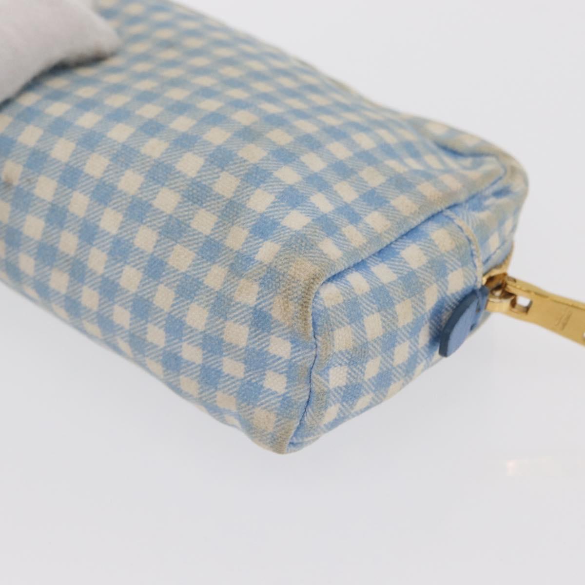 PRADA Pouch Cotton Light Blue Gold Auth 163486