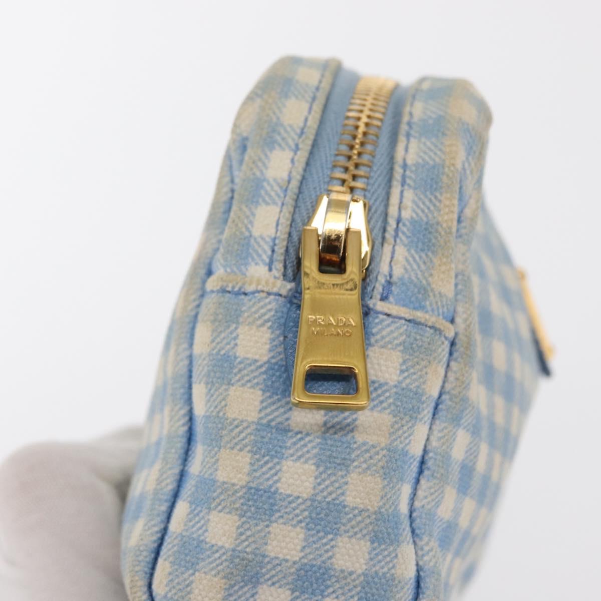 PRADA Pouch Cotton Light Blue Gold Auth 163486