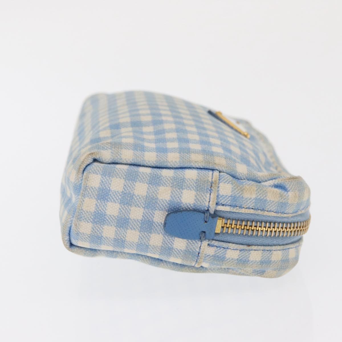 PRADA Pouch Cotton Light Blue Gold Auth 163486