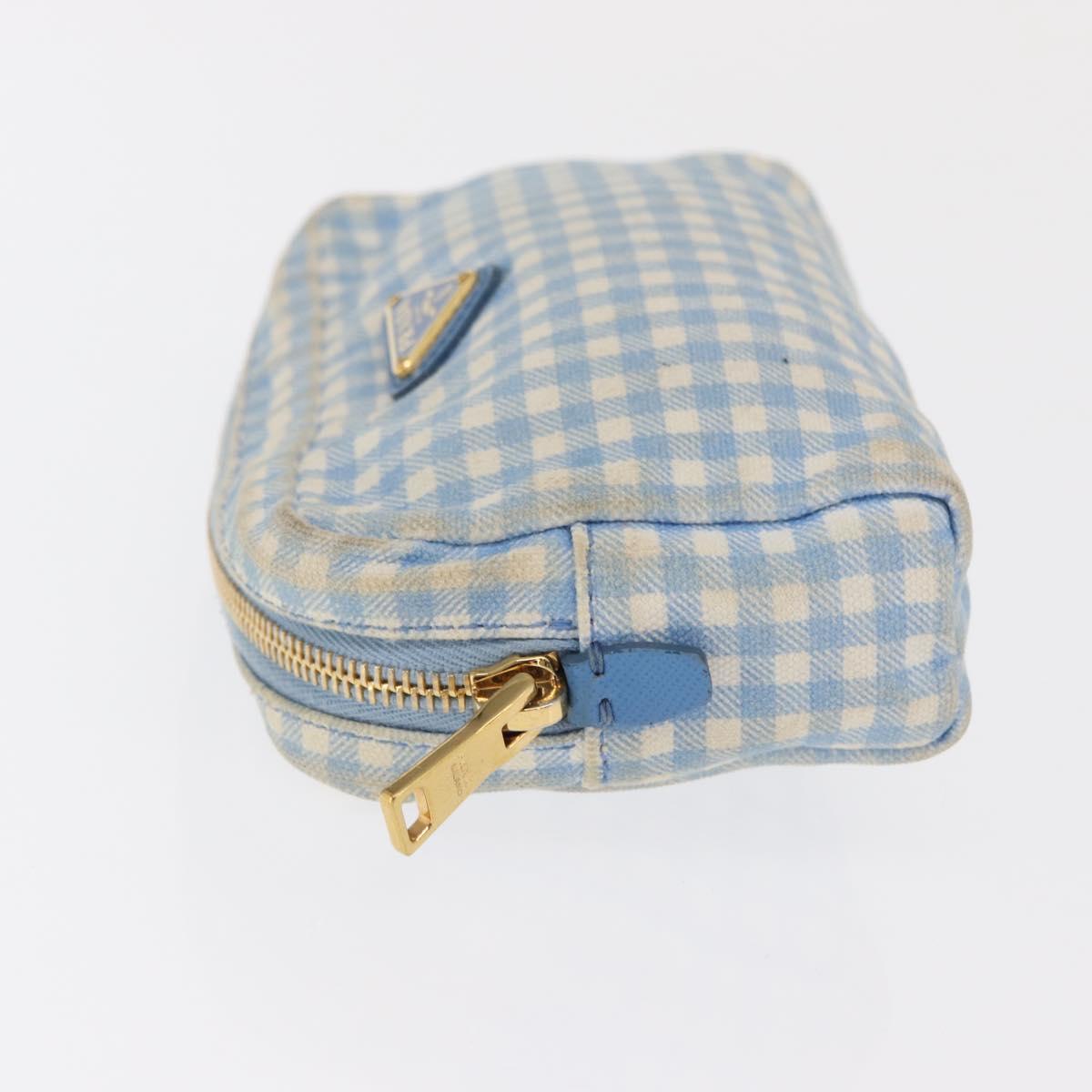 PRADA Pouch Cotton Light Blue Gold Auth 163486