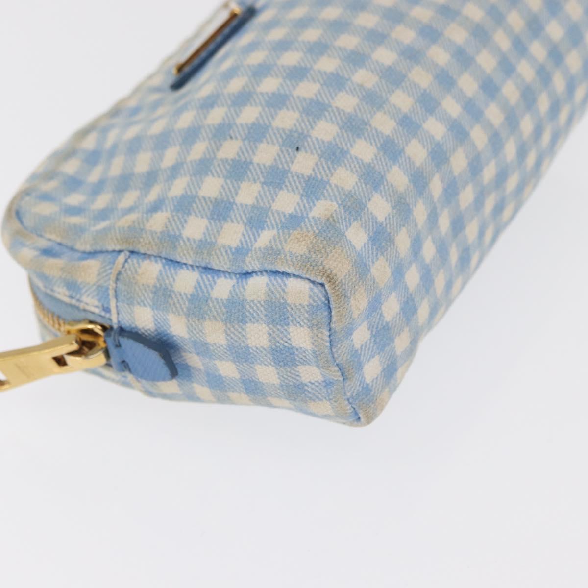 PRADA Pouch Cotton Light Blue Gold Auth 163486