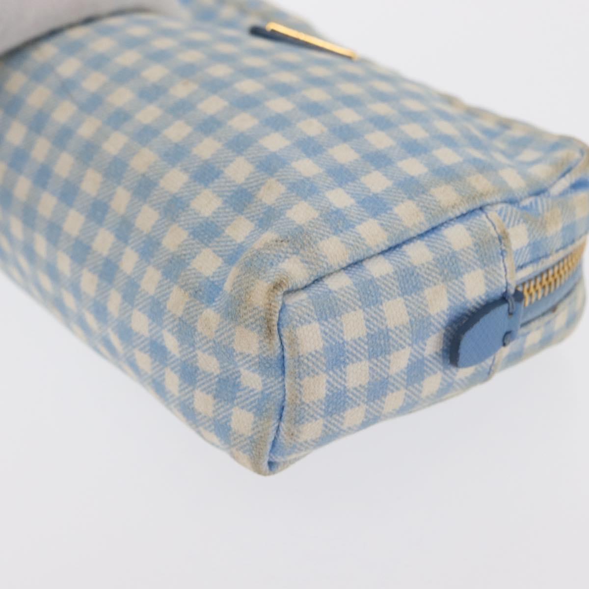 PRADA Pouch Cotton Light Blue Gold Auth 163486