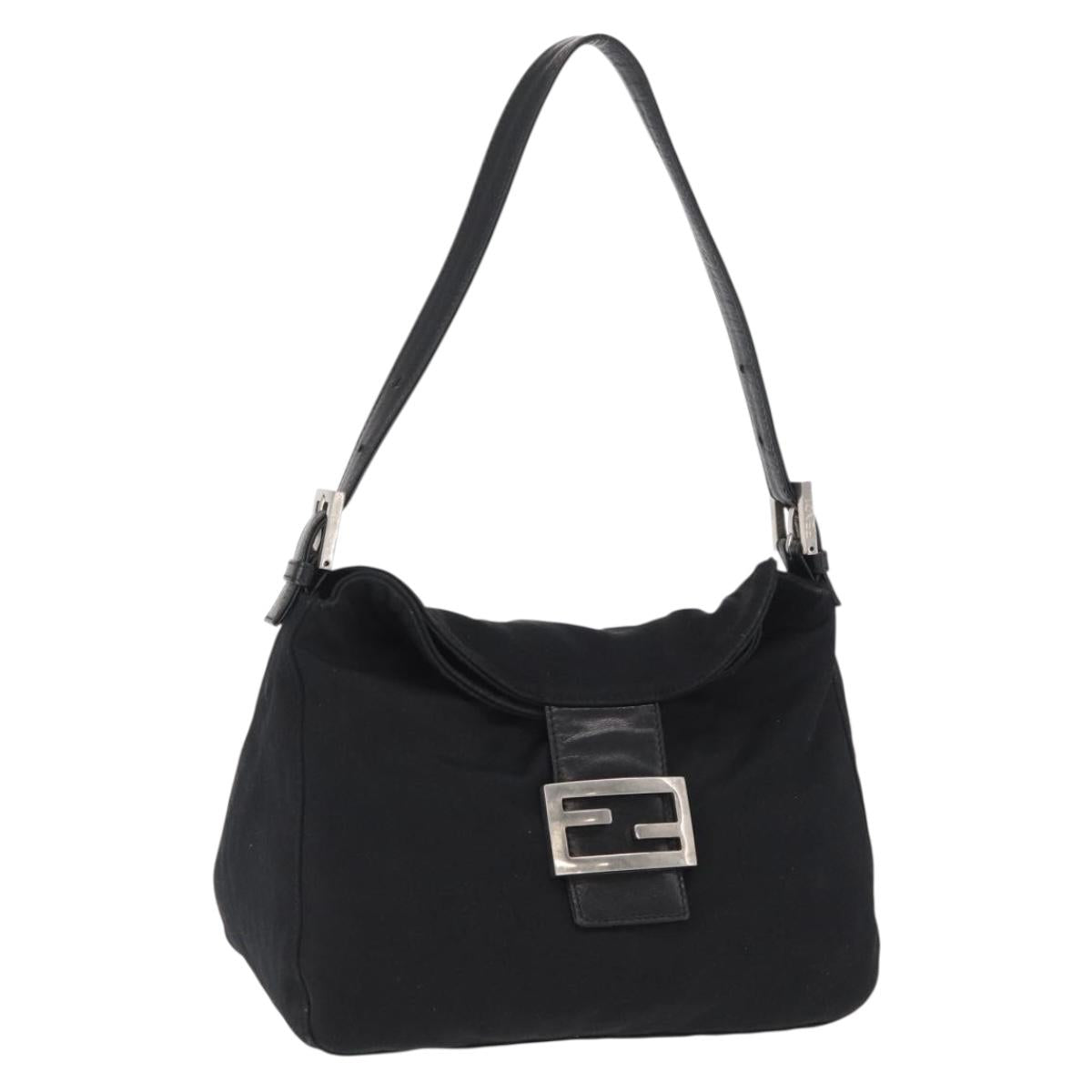 FENDI Mamma Baguette Shoulder Bag Nylon Black Silver Auth 163500