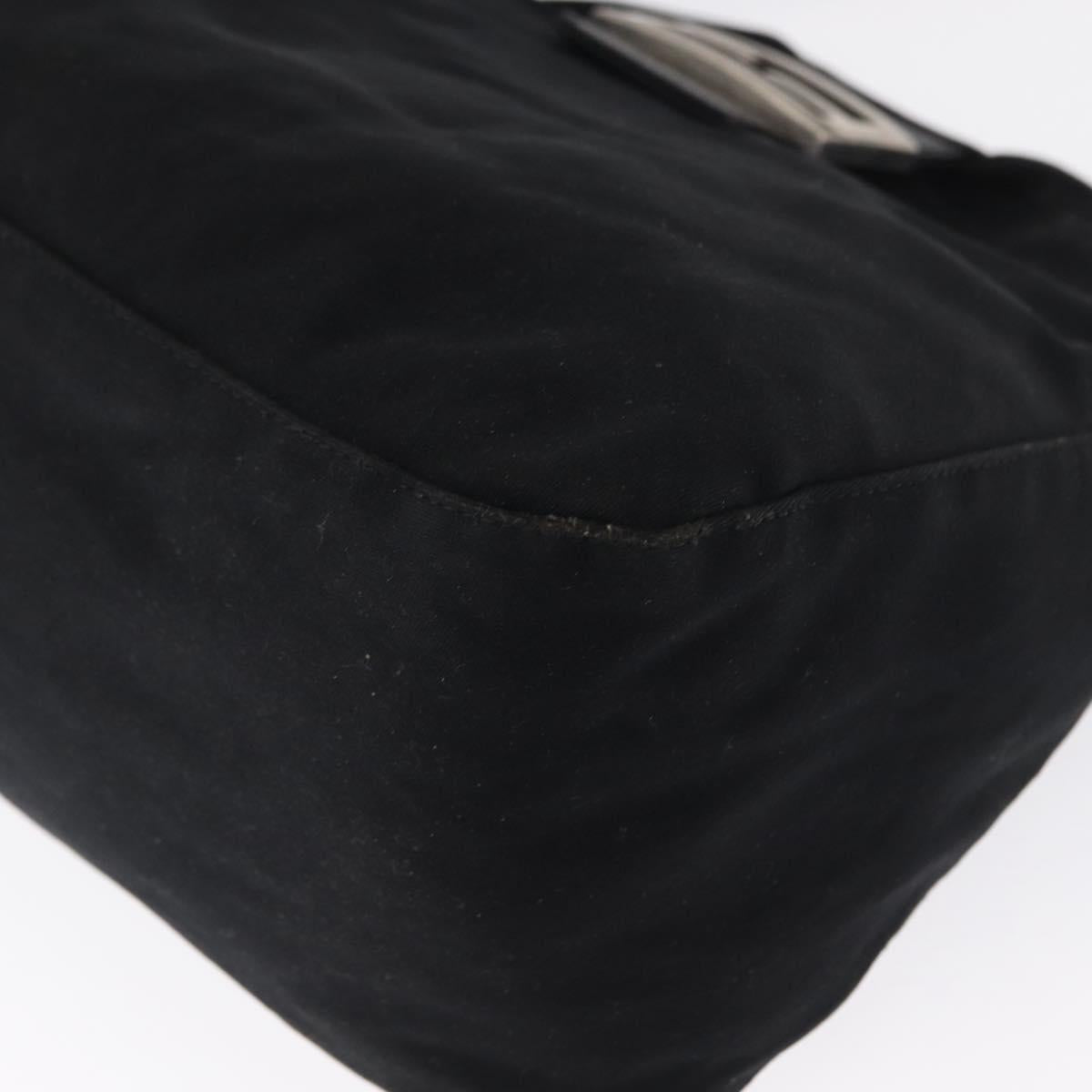 FENDI Mamma Baguette Shoulder Bag Nylon Black Silver Auth 163500