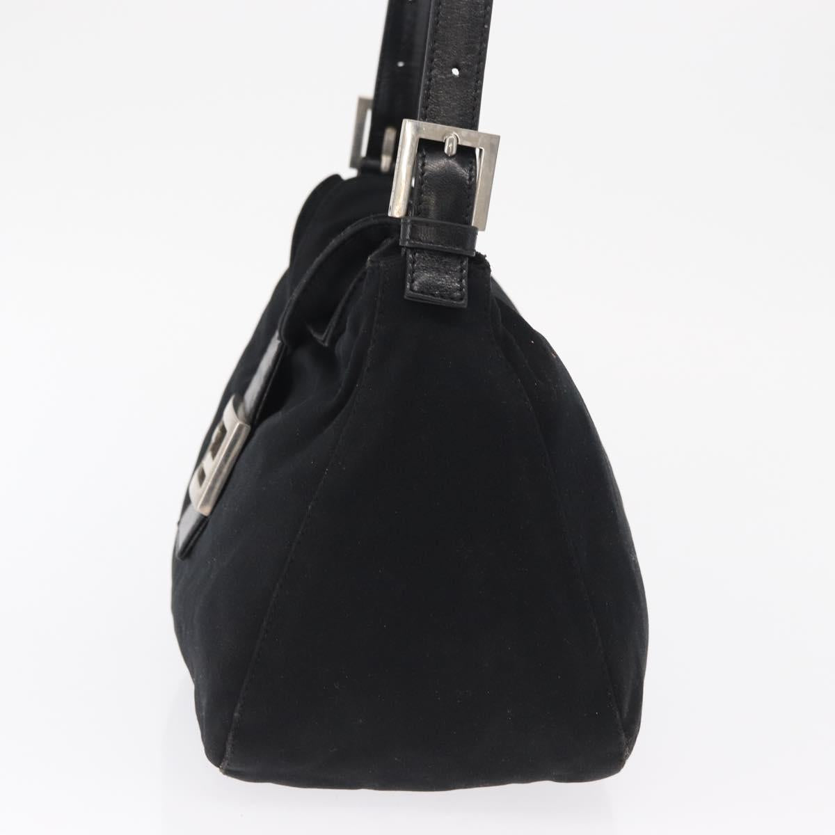 FENDI Mamma Baguette Shoulder Bag Nylon Black Silver Auth 163500